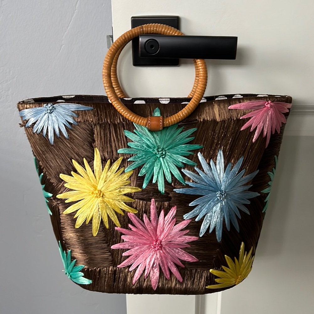 Vintage Kate Spade Flower Raffia Tote